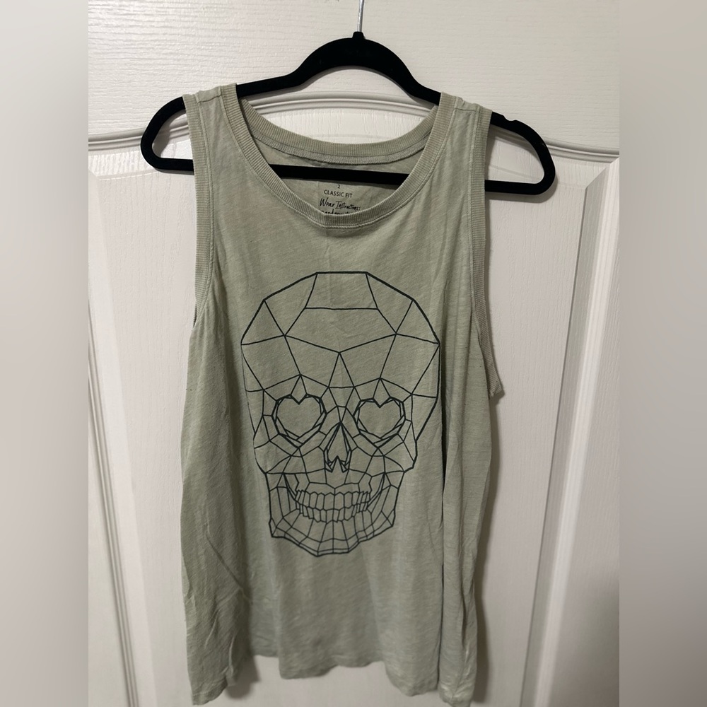 Torrid Skull Classic Fit Crew Tank - Vintage Burnout Sage Green size 2